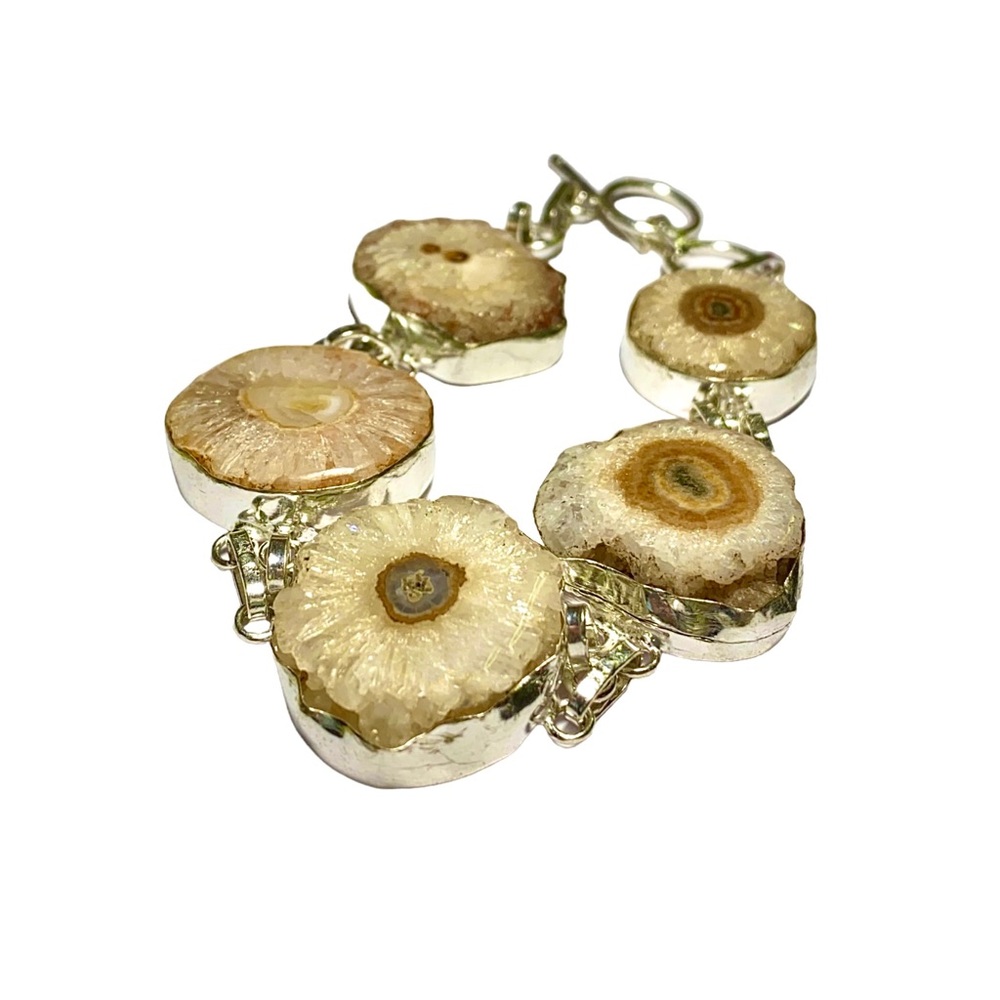 Tan Solar Quartz Gemstones in a 925 Stamped Bracelet